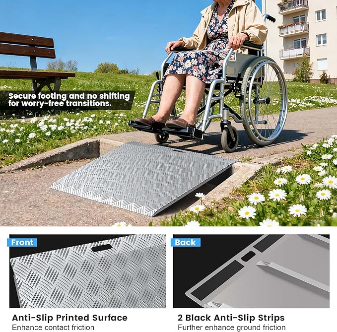 Aluminum Threshold Ramps for Doorways, 31" L x 25.4" W, Wider Platform Anti-Slip Portable Ramps for Wheelchairs, Door Threshold Ramp for Wheelchair, Scooter, Strollers, Cart, Walkers, Pets