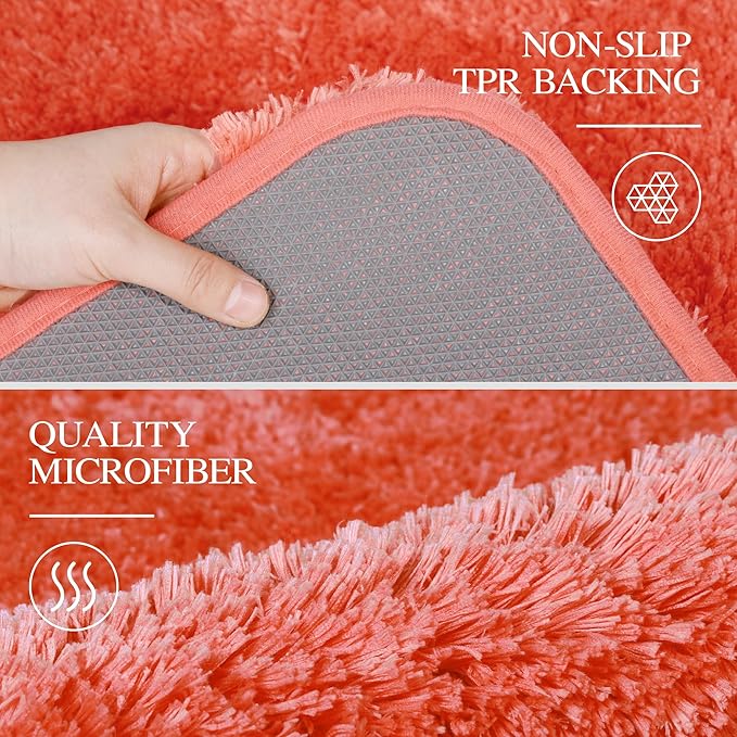 Walensee Bath Rug for Bathroom Non Slip Bathroom Mat (20 x 32, Iiving Coral) Water Absorbent Soft Microfiber Shaggy Rug Machine Washable Bath Mat Thick Plush Shower Mat