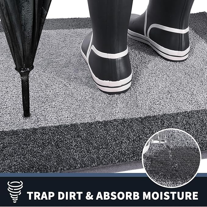 PURRUGS Dirt Trapping Door Mat 32" x 72", Non-Slip/Skid Machine Washable Entryway Rug, Shoes Scraper, Throw Rug, Super Absorbent Area Rug for Muddy Wet Shoes and Paws, Light Grey & Grey