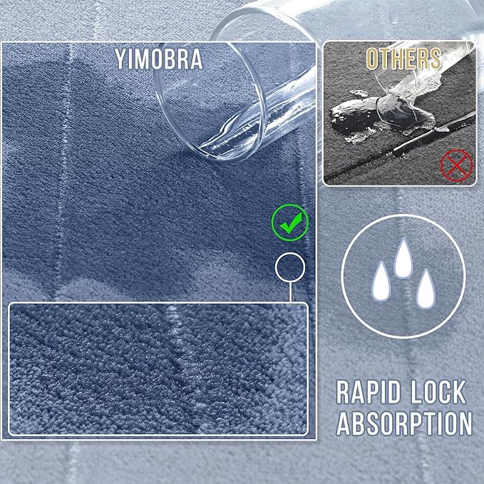 Yimobra Memory Foam Bathroom Rugs Sets 2 Piece - Super Soft Absorbent Quick Dry Bath Mat Set, Machine Washable Non Slip Floor Carpet for Tub Shower & Single Sink (17x24 & 31.5x20 Inch, Denim Blue)