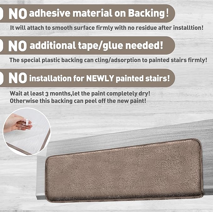 PURE ERA Carpet Stair Treads Ultra Plush 9.5" X 30"Soft Bullnose Indoor Stair Protectors Pet-Friendly Non-Slip Skid Resistant Tape Free Washable Reusable(2 Pieces,Brown)