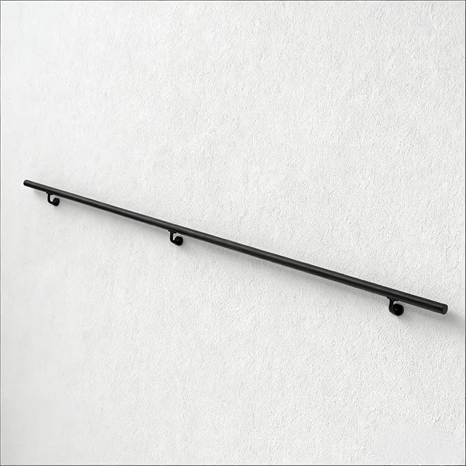 Handrails for Indoor Stairs,Deck,Slope,Modern Aluminum Handrail Set, Wall Mounted, with Zink-Alloy Brackets Aluminium Railing System,Rust Free. (Matte Black, 5 FT)