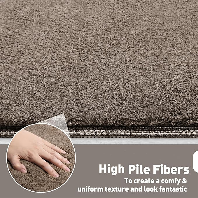 PURE ERA Carpet Stair Treads Ultra Plush 9.5" X 30"Soft Bullnose Indoor Stair Protectors Pet-Friendly Non-Slip Skid Resistant Tape Free Washable Reusable(7 Pieces,Brown)