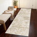 Abstract Washable Runner Rug 2x6, Hallway Rug Non-Slip, Woven Non-Shedding Thin Runners for Entryway, Kitchen, Laundry Room, Beige&Yellow