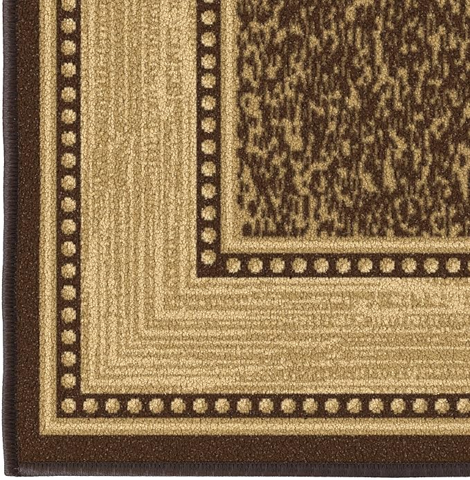 Ottomanson Hallway Runner Rug 20" x 59" Non Slip Border Area Rugs Easy to Clean Laundry Rug Runner Durable & Pet Friendly Floor Carpet Runners for Hallways Entryway Living Room Kitchen, Brown
