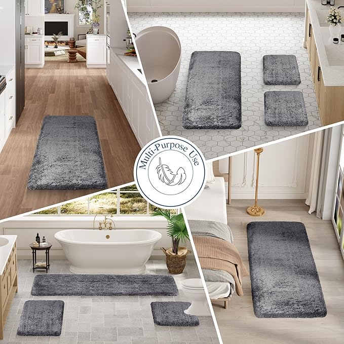 Walensee Bath Rug Non Slip Mat (20 x 32, Dark Grey) Water Absorbent Soft Microfiber Shaggy Machine Washable Thick Plush Shower Mat for Bathroom