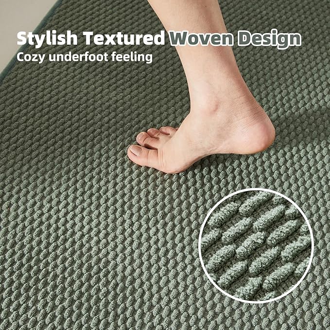 Bathroom Runner Rug, Long Bath Mat Washable Thin Quick Dry Low Pile Bathroom Runner Rugs 24 x 60 Non Slip, Sage Green 24"x60"