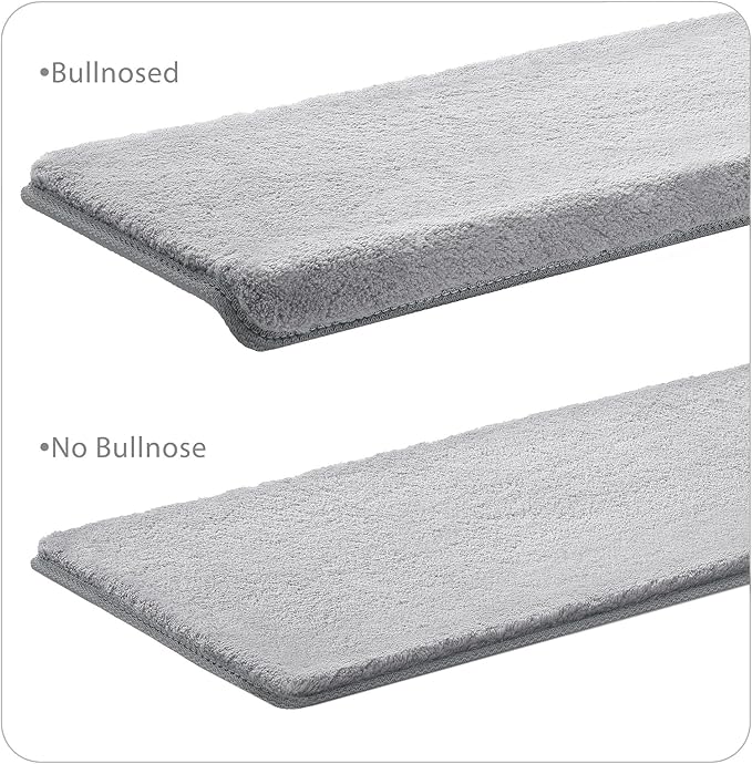 PURE ERA Carpet Stair Treads Ultra Plush 9.5" X 30"Soft Bullnose Indoor Stair Protectors Pet-Friendly Non-Slip Skid Resistant Tape Free Washable Reusable(2 Pieces,Gray)
