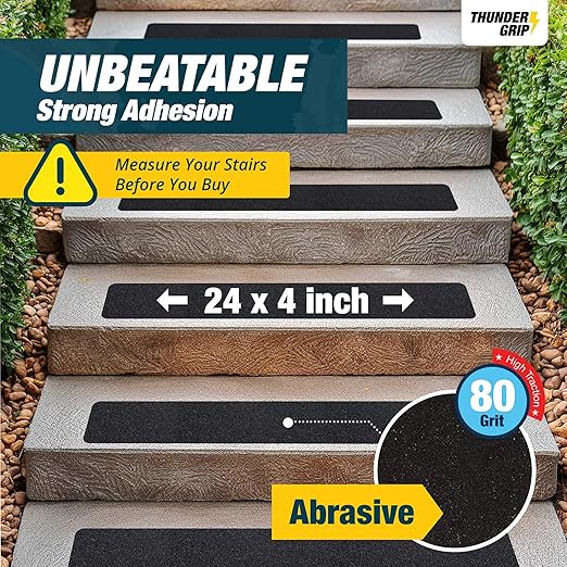 Outdoor Stair Treads Non Slip 24" x 4" - 8-Pack Weather Resistant Exterior Grip Tape for Wooden Steps - Anti Skid Strips - Waterproof 80-Grit Adhesive Treads