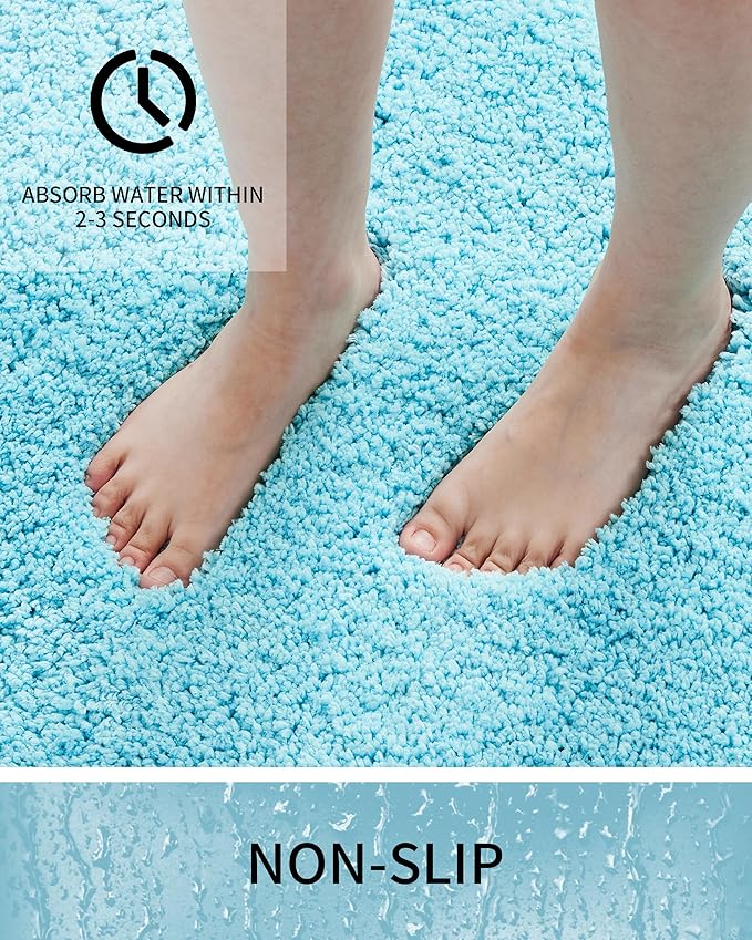Bathroom Rugs, Ultra Thick Shaggy Soft Microfiber Absorbent Bath Rug, High Density Foam Latex Non Slip Backing, Machine Washable Bath Mats for Bathroom Floor & Sink 24x17, Teal