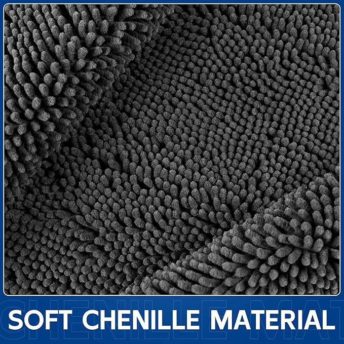 Chenille Absorbent Front Door Mat 48" x 24", Dog Door Mat for Muddy Paws, Trap Dirt Doormat, Mud Mat for Dogs, Washable Non Slip Outdoor Indoor Doormats for Entryway, Grey