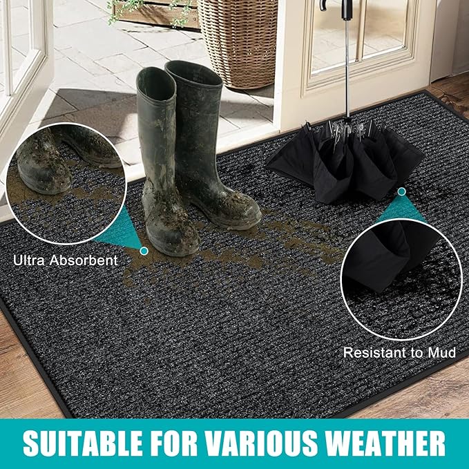 Azadx 2'x6' Indoor Outdoor Door Mat Heavy Duty Front Door Mat Ultra Absorbent Muddy Dirt Resist Welcome Door Mats Non-Slip Backing Entrance Mat for Home Commercial Outdoor Entrance Floor Mat