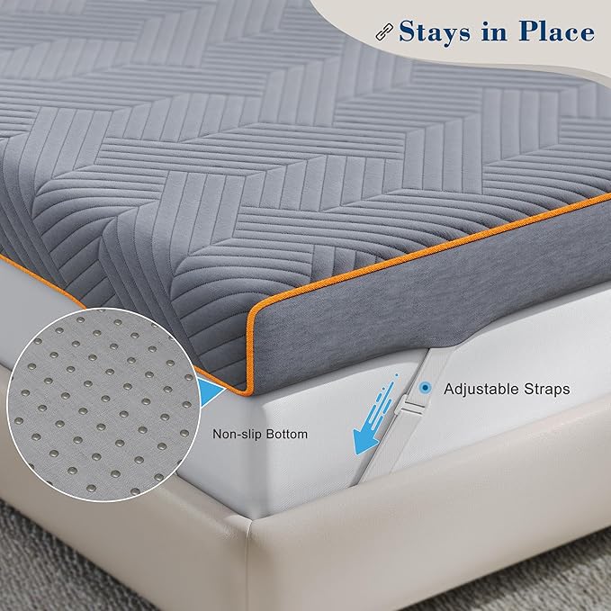 EnHomee Memory Foam Mattress Topper,3 Inch Full Mattress Topper Pressure Relief with Cooling Gel and Removable & Washable Embossed Cover, CertiPUR-US &Oeko-TEX Certified, Grey, Full