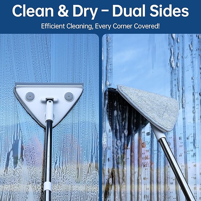 Wall Cleaner Mop with Long Handle, Wall Duster with Extension Pole, 3-in-1 Wall Cleaner, Dust Mop with 5 Reusable Pads