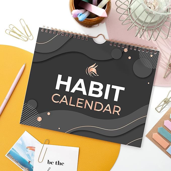 Clever Fox Habit Calendar Circle – 24-Month Inspirational Daily Habit Tracker with Colorful Pages – Routine & Goal Planner Journal (Black)