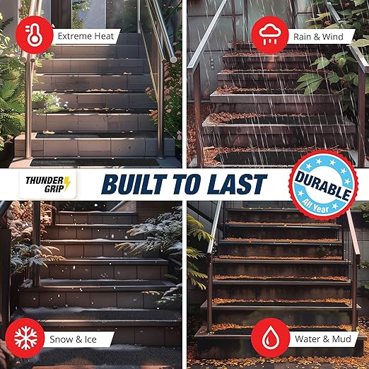 Outdoor Stair Treads Non Slip 30" x 6" - 15-Pack Weather Resistant Exterior Grip Tape for Wooden Steps - Anti Skid Strips - Waterproof 80-Grit Adhesive Treads
