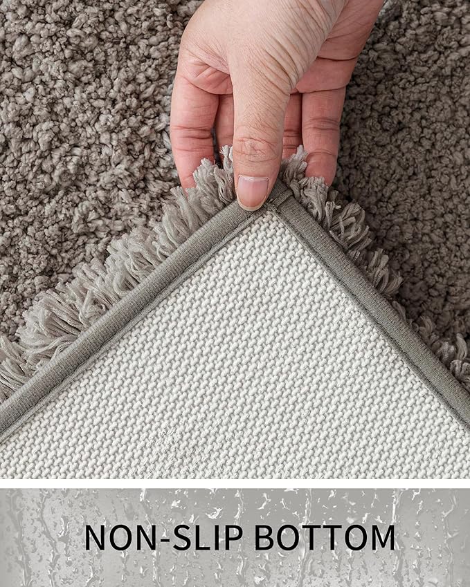 Bathroom Rugs 32x20, Ultra Thick Shaggy Soft Microfiber Absorbent Bath Rug, High Density Foam Latex Non Slip Backing, Machine Washable Bath Mats for Bathroom Floor & Sink, Grey