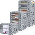 WISELIFE Storage Bags, Large Blanket Clothes Organization and Storage Containers for Bedding, Comforters, Foldable Organizer with Reinforced Handle, Clear Window,Sturdy Zippers,(Light Grey, 6 x 100L)