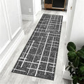 Washable Runner Rug 2x6, Gray Modern Distressed Stripe, Kitchen Runner Rug Non Slip, Woven Thin No Shed Runners for Entryway, Kitchen, Laundry Room- Gray