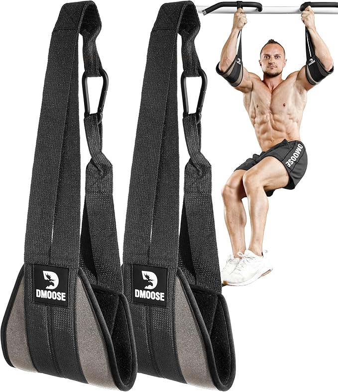 DMoose Fitness Hanging Ab Straps for Pull Up Bar & Core Strength Training - Thick Padded Arm Strap for Ab Swing with 2 Rust-Resistant Carabiners - Pull Up Straps for Ab Workouts at Home and Gym