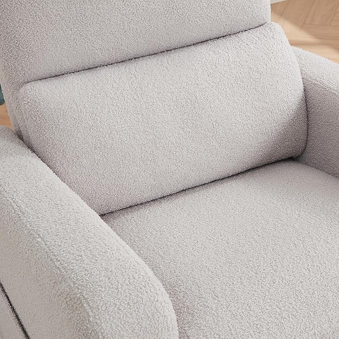 Swivel Rocker Recliner, Oversized Teddy Manual Nursery Glider Rocking Recliner with Removable Cushion, Upholstered Boucle Swivel Reclining Chair for Nursery Living Room Bedroom, Teddy Gray