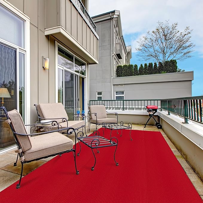 Ottomanson 3'11" x 6' Mud Mat Area Rug Scraper Carpet - Non-Slip, Dirt Trapping for Indoor & Outdoor Use - Ideal for Entryway, Garage, Kitchen, Patio & High-Traffic Areas, Red