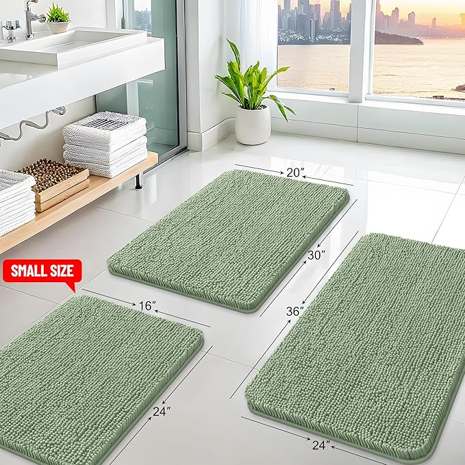 Arotive Bathroom Rugs 59x24, Extra Soft Absorbent Shaggy Chenille Bath Rugs, Machine Washable Rubber Backing Non-Slip Bath Mats for Bathroom Floor Tub and Shower, Home Decor Accessories, Sage Green
