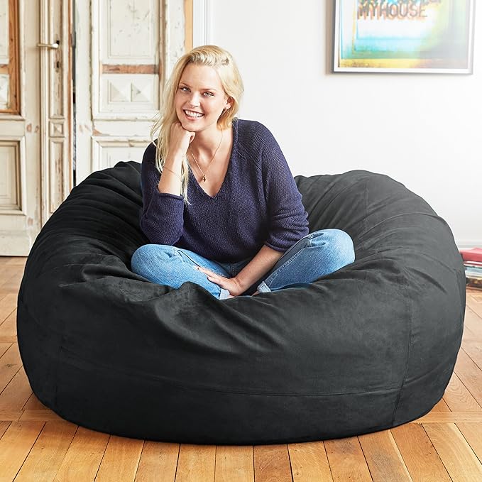 Lumaland Luxurious 4ft Large Bean Bag Chair with Microsuede Cover - Ultra Soft, Foam Filling, Washable Bean Bag Sofa for Kids, Teenagers, Adults, Pets - Sack Chair for Dorm, Kid's Room - Black