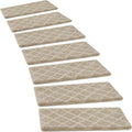 PURE ERA Bullnose Carpet Stair Treads Tape Free Non-Slip Indoor Stair Protectors Pet Friendly Stair Treads for Wooden Steps 9.5" x 30"(2 Pieces, Cream Gray Diamond Trellis)