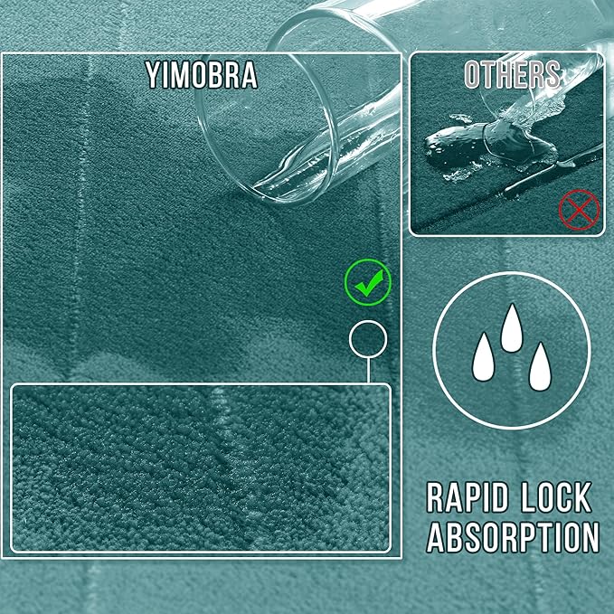 Yimobra 3 Pieces Memory Foam Bath Mat Set with U-Shaped Toilet Rug - Non Slip Super Soft Absorbent Quick Dry Bathroom Rugs for Bathtub, Vanity & Toilet Base, Teal