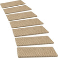 PURE ERA Bullnose Carpet Stair Treads Set Tape Free Non-Slip Indoor Stair Protectors Pet Friendly Rugs 9.5" x 30"(2 Pieces,Khaki Mini-Diamond Trellis)