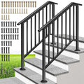 VIVOHOME 2-Pack 4 Step Galvanized Steel Hand Rails for Outdoor Steps – Black Oval and Safety Balusters Exterior Railing for Porch, Deck, or Indoor Stairs, Complete Installation Kit