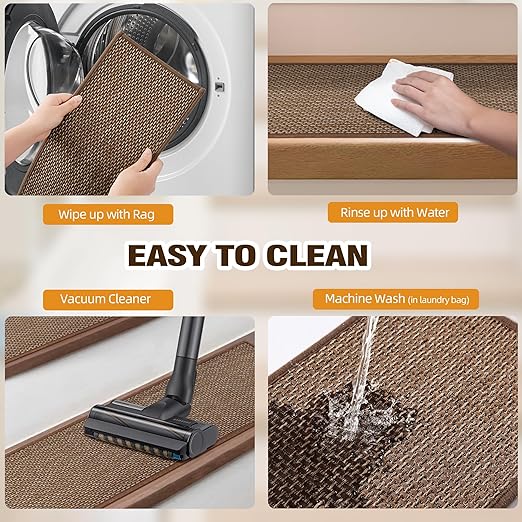 10pcs Stairs Treads and 1 Landing Carpet, Breathable Linen Stair Carpet Non Slip for Wooden Steps Peel and Stick Stairs Runner Indoor Self-Adhesive Treads Stair Covers Mat 8"X30" and 30"X30"
