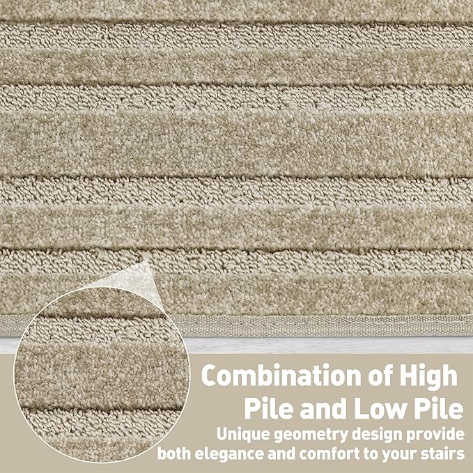 PURE ERA Bullnose Carpet Stair Treads Set Tape Free Non-Slip Indoor Stair Protectors Pet Friendly Rugs 9.5" x 30"(7 Pieces,Cream Gray Rectangular)