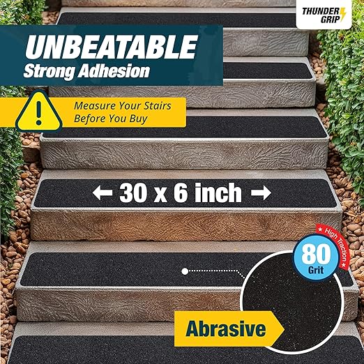 Outdoor Stair Treads Non Slip 30" x 6" - 15-Pack Weather Resistant Exterior Grip Tape for Wooden Steps - Anti Skid Strips - Waterproof 80-Grit Adhesive Treads