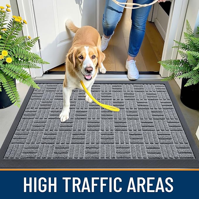 OLANLY Front Door Mat Outside Entrance 71x23, Absorbent, Heavy Duty Sturdy Natural Rubber Doormat Indoor Outdoor, Non-Slip, Stain and Fade Resistant, Low Profile Floor Mat for Entryway, Charcoal Gray