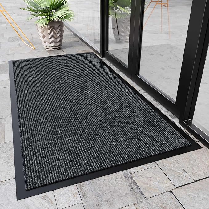 Front Door Mat, 10' x 3' Commercial Floor Mat, Heavy Duty Welcome Mat, Rubber Backing Non Slip Doormat for Entryway, Grey