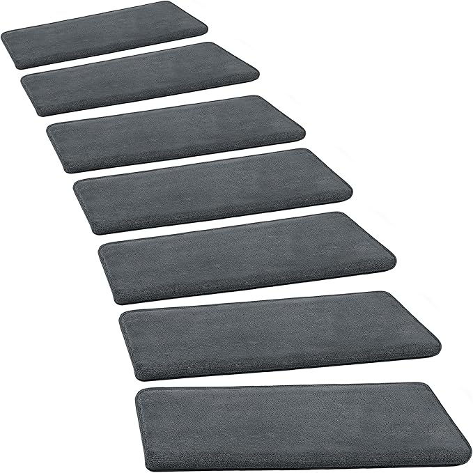 PURE ERA Carpet Stair Treads Ultra Plush 9.5" X 30"Soft Bullnose Indoor Stair Protectors Pet-Friendly Non-Slip Skid Resistant Tape Free Washable Reusable(2 Pieces,Dark Gray)