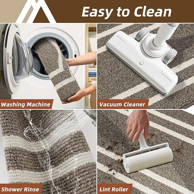 COSY HOMEER Long Kitchen Floor Mats for in Front of Sink Super Absorbent Kitchen Rugs and Mats 24"x48" Non-Skid Kitchen Mat Standing Mat Washable,Polypropylene,Brown,Frame
