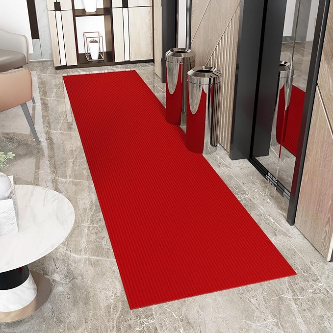 Ottomanson 3'11" x 32' Hallway Runner with Scraper Pile - Extra Durable Non-Slip Rug Mat for Indoor & Outdoor Use - Ideal for Kitchen, Entryway & Garage - High-Traffic Carpet, Red