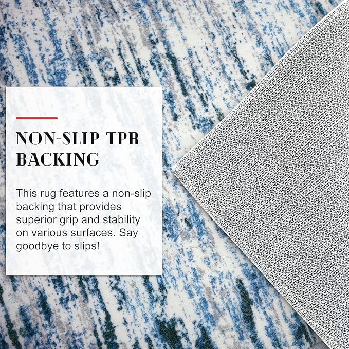 Modern Abstract Runner Rug 2x5, Grey Blue White Washable Entryway Kitchen Runner Non-Slip Soft Hallway Rug Runner Thin Print Faux Wool Carpet for Bedroom Laundry Room Indoor