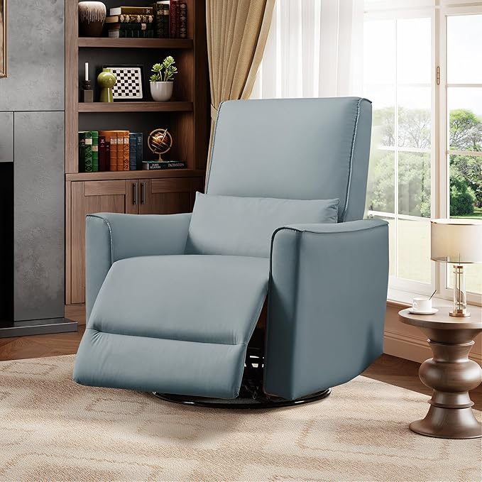 IDEALHOUSE Swivel Rocking Nursery Recliner Chair Rocker Recliner Glider Deep Seat PU Leather Sofa Chair with high Backrest for Nursery, Living Room, Bedroom & Home Movie Theater (Gray)