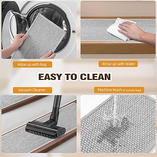 Deerly Linen Stair Treads Non Slip 10pcs Comfortable Stair Runner for Wooden Steps Peel and Stick Stairs Carpet Treads Indoor Staircase Covers Mat with Self-Adhesive Backing for Pets Kids 8"X30" Grey