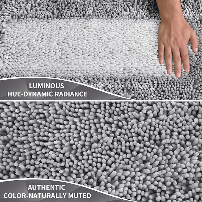 Yimobra Bathroom Rug Set 2 Piece, Luxury Shaggy Bath Mat Set with Non Slip Backing, Ultra Soft & Absorbent Mats for Bathroom Floor, Machine Washable, 44"x24"+24"x17", Light Grey