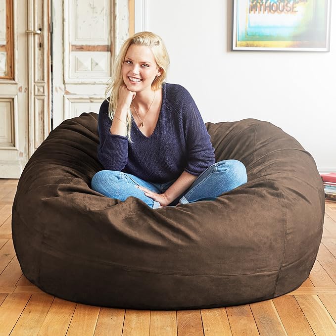 Lumaland Luxurious 4ft Large Bean Bag Chair with Microsuede Cover - Ultra Soft, Foam Filling, Washable Bean Bag Sofa for Kids, Teenagers, Adults, Pets - Sack Chair for Dorm, Kid's Room - Brown