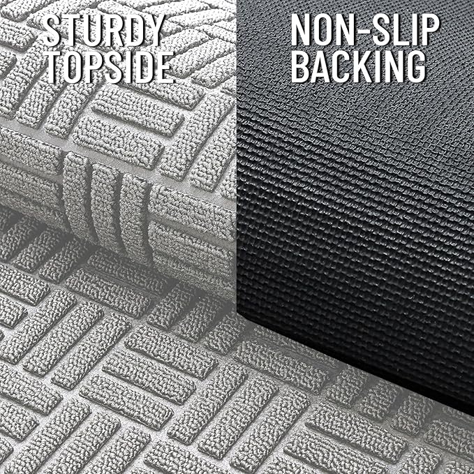 OLANLY Front Door Mat Outside Entrance 47x17, Absorbent, Heavy Duty Sturdy Natural Rubber Doormat Indoor Outdoor, Non-Slip, Stain and Fade Resistant, Low Profile Floor Mat for Entryway, Light Gray