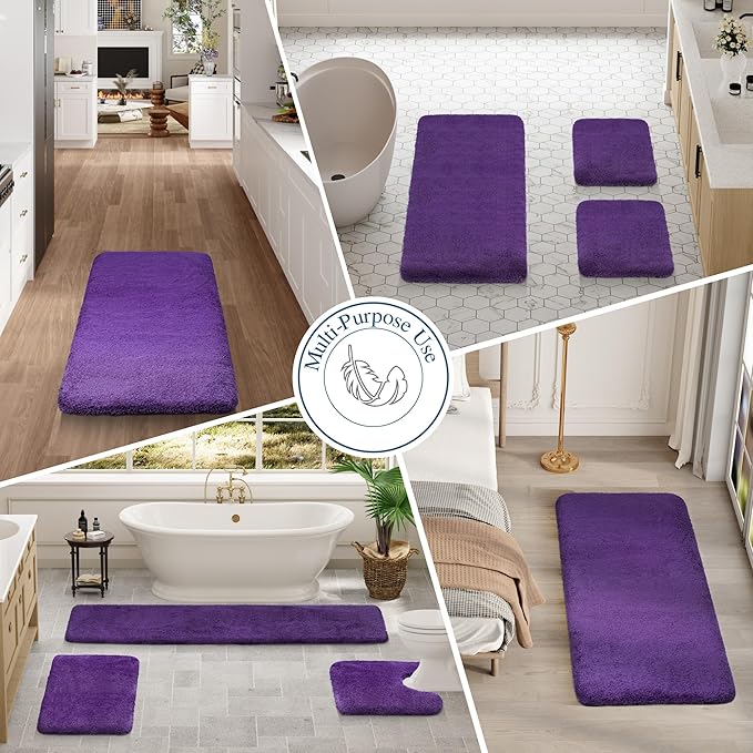 Walensee Large Bathroom Rug (24 x 60, Dark Purple) Extra Soft and Absorbent Shaggy Bath Mat Machine Washable Microfiber Non Slip Luxury Floor Mat