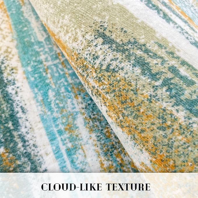 Modern Abstract Runner Rug 2x12, Green Mustard Multi Washable Long Kitchen Runner Non-Slip Soft Hallway Rug Runner Thin Print Faux Wool Carpet for Entryway Bedroom Laundry Room Indoor