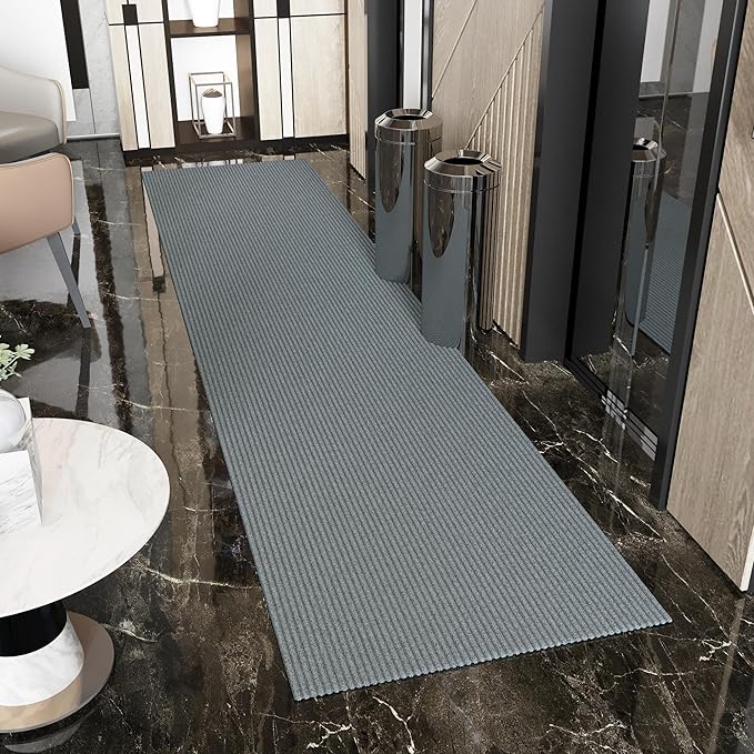 Ottomanson 3'11" x 23' Hallway Runner with Scraper Pile - Extra Durable Non-Slip Rug Mat for Indoor & Outdoor Use - Ideal for Kitchen, Entryway & Garage - High-Traffic Carpet, Gray