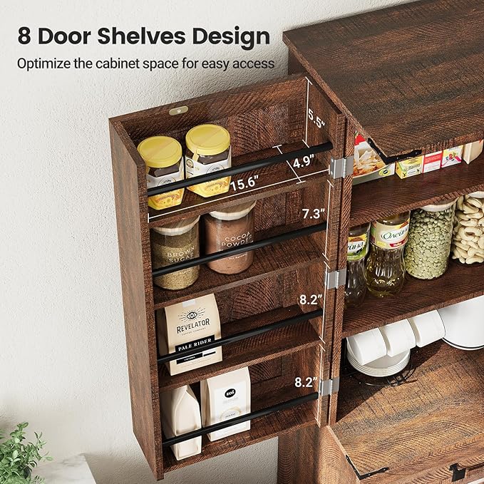 ELYKEN 72" Tall Kitchen Pantry Cabinet, Rustic Brown Farmhouse Pantry with Large Food Storage for Kitchen Dining Room Living Room